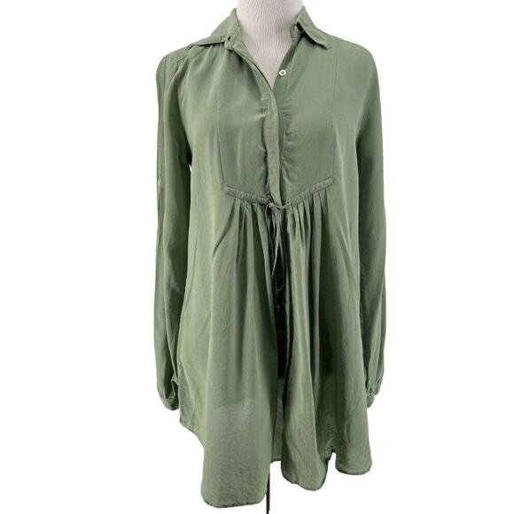 Robert Friedman Green Silk Long Sleeve Tunic Blouse Size Small - Picture 1 of 7
